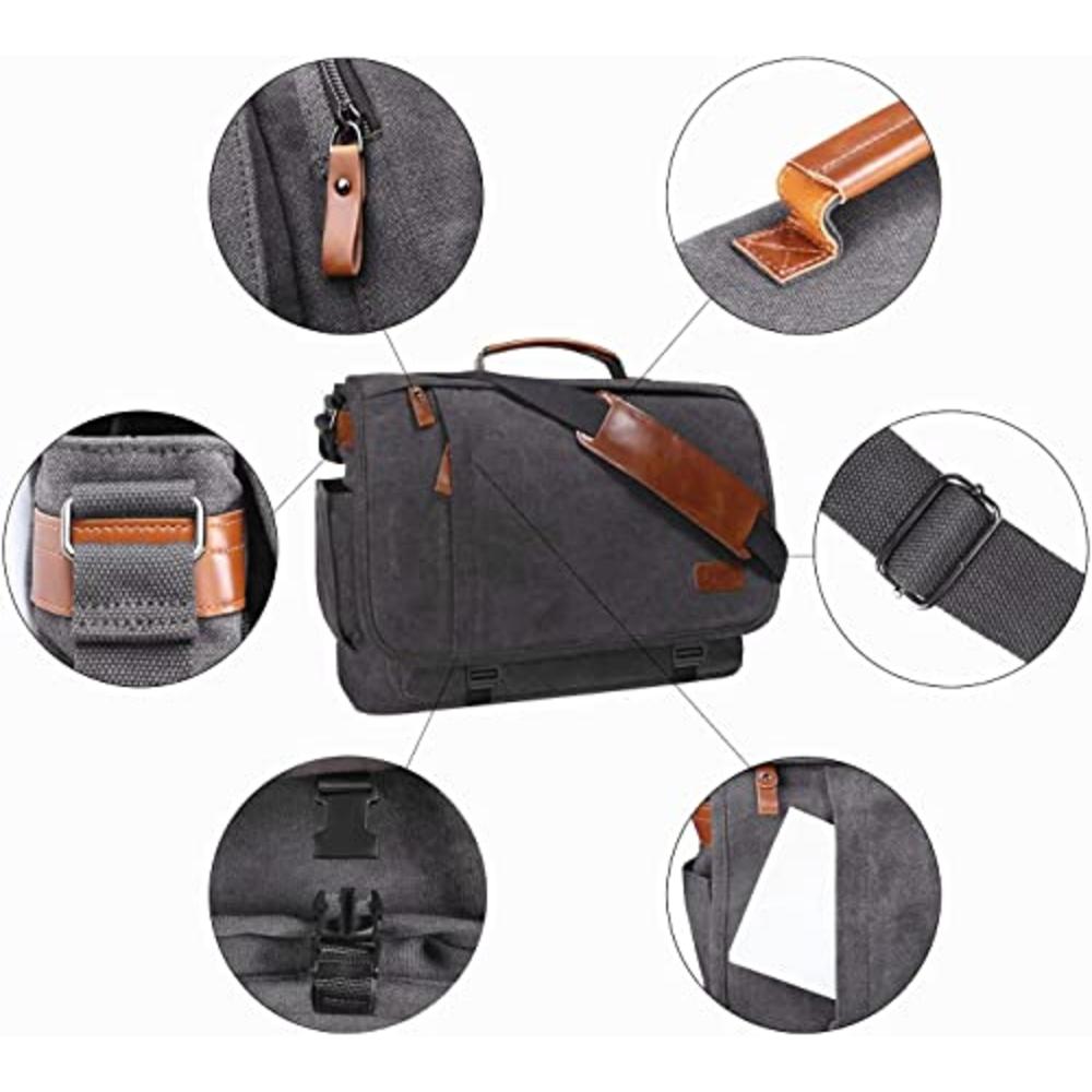 Estarer Computer Messenger Bag Water-resistance Canvas Work Bag Briefcase Laptop Shoulder Bag Satchel 15.6 inch New Version