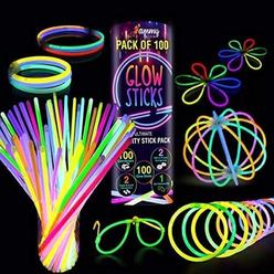 Ammy Glow 100 glow sticks bulk - glow in the dark party supplies with eye glasses kit-bracelets necklaces and more-12 hours glow party 