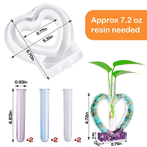AIERSA Resin Molds Silicone for Vase Plant Propagation Station, AIERSA Heart Shaped Epoxy Resin Molds with 6 Test Tubes for Hydroponic,