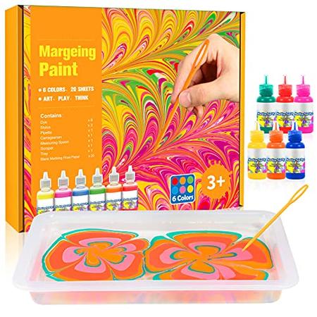 DEDY Water Marbling Paint Art Kit for Kids: Water Art Paint Set for Kids  Age 4-10 Year Old Girls Boys Valentines Day Gifts for Kids A