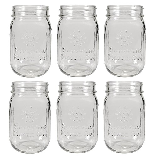 Sunshine Mason Co. Pint Size (16 ounce, 473 mL) Regular Mouth Drinking Glass Mason Jars 6 Pieces