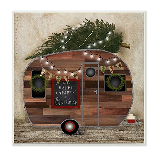 The Stupell Home Dec Stupell Home Décor Happy Camper At Christmas Wall Plaque Art, 12 x 0.5 x 12, Proudly Made in USA