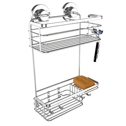 Vidan Home Solutions Shower Caddy | Stainless steel, rustproof, wall mounted with suction cups, modern, spacious, multi-shelf sh