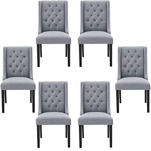 Seasonfall Dining Room Chairs Set of 6 Button-Tufted Accent Armless Modern Fabric Upholstered Padded Parson Side Chairs with Sturdy Wood Le