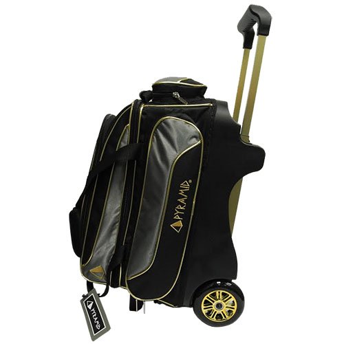 Pyramid Path Premium Deluxe Double Roller with Oversized Accessory Pocket Bowling Bag (Black/Gold/Grey 24K Edition)