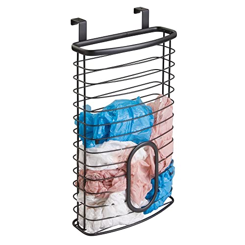 mDesign Steel Hanging Cabinet Storage Organizer Holder for Kitchen, Pantry - Holds Plastic, Sandwich, Garbage, Grocery and Trash