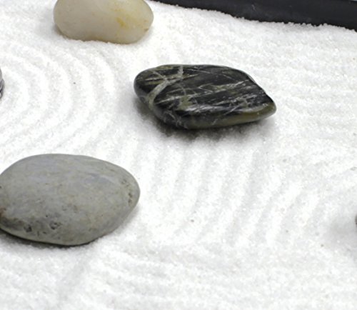 Natures Mark Mini Zen Garden Kit for Desk with Rake, White Sand, Buddha Figures, Bridge Figure and River Rocks, Black Rectangle 