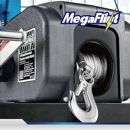 Megaflint Trailer Winch,Reversible Electric Winch, for Boats up to 6000 lbs.12V DC,Power-in, Power-Out, and Freewheel Operations