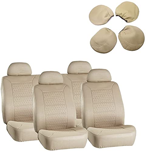 ECCPP Universal 5MM Padding Soft Car Seat Cover w/Headrest - 100% Breathable Embossed Cloth Stretchy Durable Beige for Most Cars