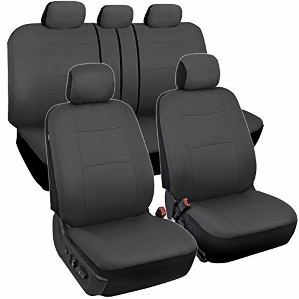 BDK PolyPro Car Seat Covers Full Set in Solid Charcoal – Front and Rear Split Bench Seat Protectors, Easy to Install, Universal 
