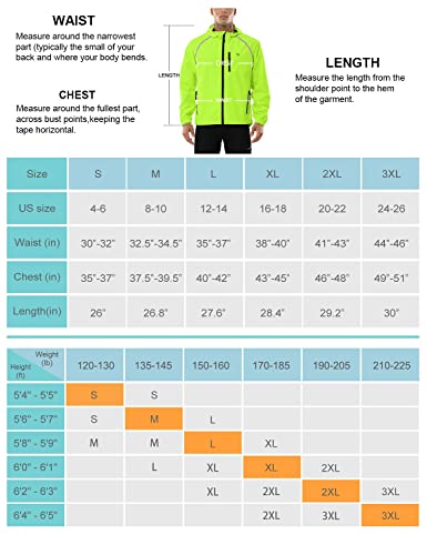 BALEAF Mens Cycling Running Jacket Waterproof Rain Windbreaker Reflective Lightweight Windproof Bike Golf Jacket Fluorescent Yel