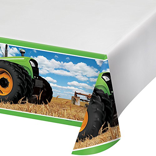Creative Converting Festive Tractor Time Border Print Plastic Tablecover, Party Décor, 54" x 102", Multicolor, 1ct