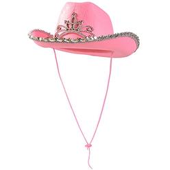 Funny Party Hats Pink Cowgirl Blinking Tiara Hat Childrens Size - Cowboy Flashing Tiara Costume Accessory- Light Up Cowgirl Hat