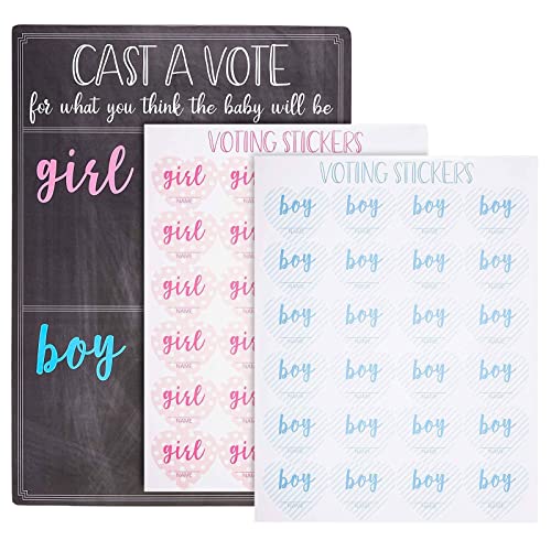 Juvale Baby gender Reveal Board game with 120 girl or Boy Voting Stickers, cast Your Vote Sign with Stand (chalkboard Design)