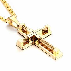 YL Mens Bigger Cross Necklace Stainless Steel Crucifix Pendant 24 Rolo Chain 18K Gold Jewelry
