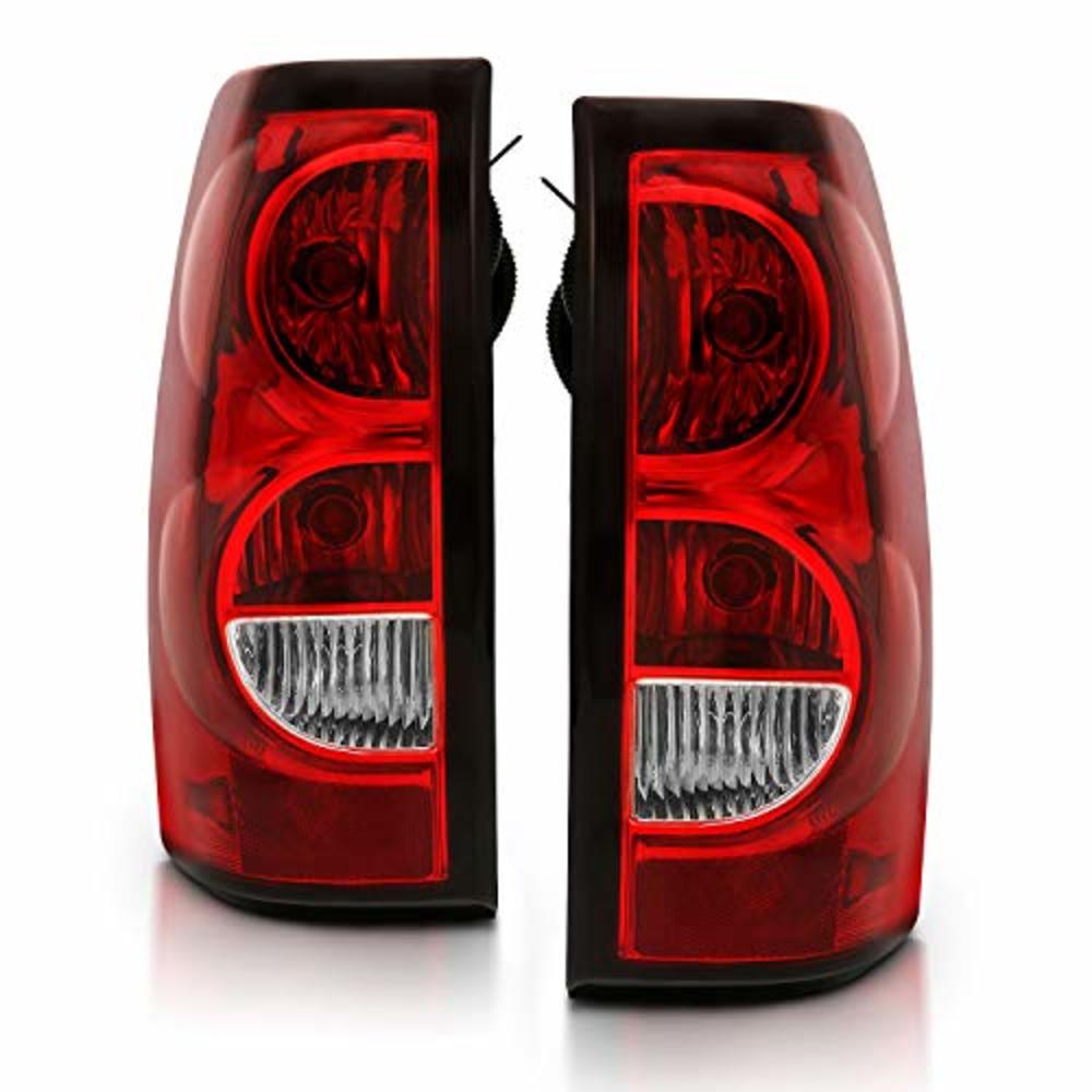 AmeriLite for 2003-2006 Chevy Silverado Replacement OE Style Ruby Red Taillights Rear Brake Lamp Assembly w/Bulb and Harness Set