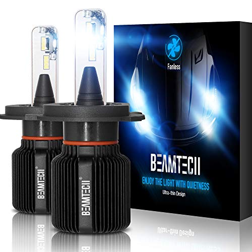 BEAMTECH H4 LED Bulbs, 8000LM 40W Fanless CSP Y19 Chips 6500K Xenon White 9008 Extremely Bright Conversion Kit Ultra Thin All In
