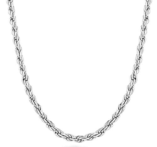 Miabella Solid 925 Sterling Silver Italian 2mm, 3mm Diamond-Cut Braided Rope Chain Necklace for Men Women Made in Italy 16, 18, 
