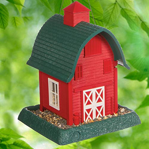 North States Village Collection Red Barn Birdfeeder: Easy Fill and Clean. Squirrel Proof Hanging Cable included, or Pole Mount (