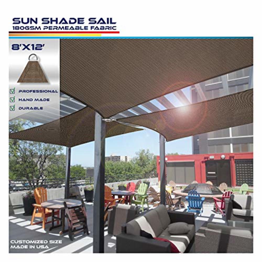 Windscreen4less 8 x 12 Rectangle Sun Shade Sail - Brown with Black Strips Durable UV Shelter Canopy for Patio Outdoor Backyard -