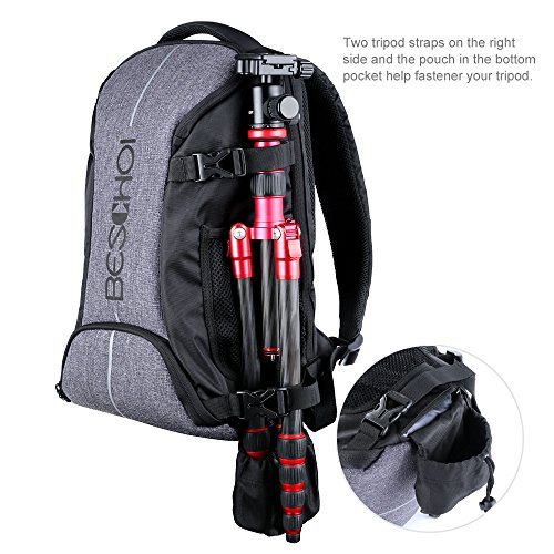 Beschoi Camera Backpack, Beschoi Waterproof Camera Bag with Tripod Strap and Rain Cover Large Capacity Rucksack for Digital SLR Camera, 