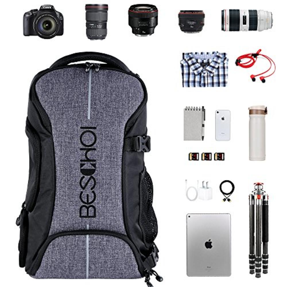 Beschoi Camera Backpack, Beschoi Waterproof Camera Bag with Tripod Strap and Rain Cover Large Capacity Rucksack for Digital SLR Camera, 