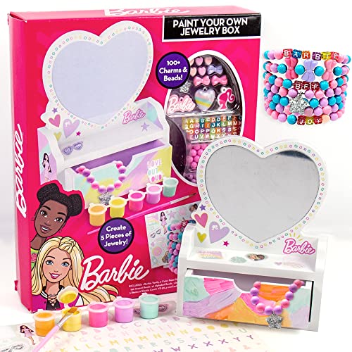Horizon Group USA Barbie Paint Your Own Jewelry Box, customize A Heart-Shaped Vanity & Jewelry Box with Acrylic Paints, create 5 Pieces of Jewelry