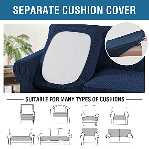 H.VERSAILTEX 3 Piece Stretch Sofa Covers for 2 Cushion Loveseat Couch Covers for Living Room Sofa Slipcovers Furniture Cover (Base Cover Plus
