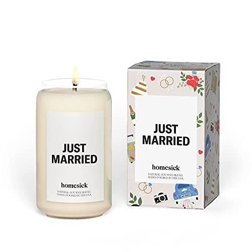 Homesick Premium Scented candle, Just Married candle - Scents of Ocean Air, Neroli, Amber crystal, 1375 oz, 60-80 Hour Burn, Nat