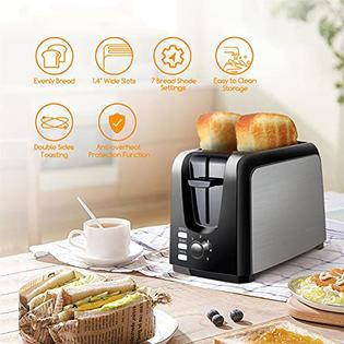 Aigostar 300006MBC Toaster 2 Slice Wide Slots Best Rated Prime Toasters,  Compact Stainless Steel Bread Toaster with Reheat/Defrost/Cancel Functions