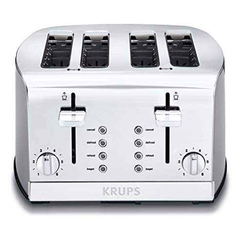 KRUPS KH734D Breakfast Set 4-Slot Toaster with Brushed and Chrome Stainless Steel Housing, 4-Slices with Dual Independent Contro