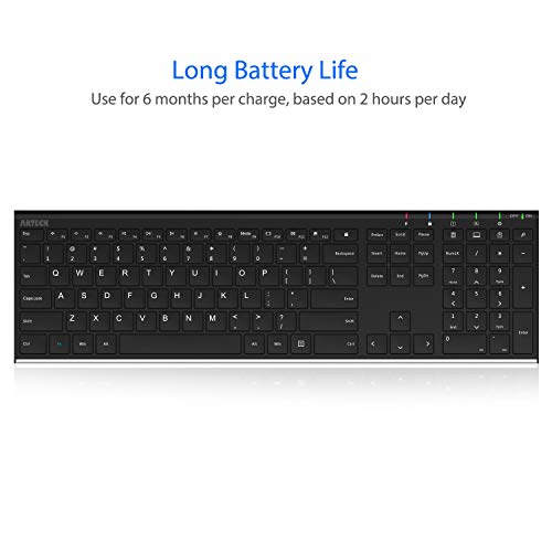 Arteck 2.4G Wireless Keyboard Stainless Steel Ultra Slim Full Size Keyboard with Numeric Keypad for Computer/Desktop/PC/Laptop/S