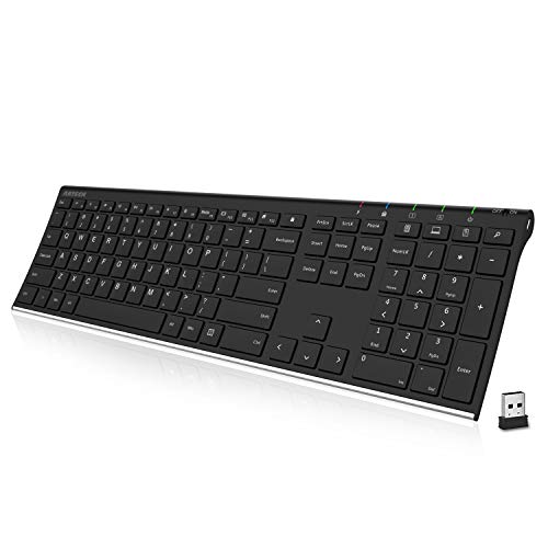 Arteck 2.4G Wireless Keyboard Stainless Steel Ultra Slim Full Size Keyboard with Numeric Keypad for Computer/Desktop/PC/Laptop/S