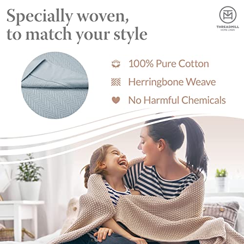 Threadmill Home Line Threadmill 100% Pure Cotton, Luxury Queen Size Warm Lilac Blanket - Herringbone Pattern, Lightweight, Soft & Cozy Premium Fall T
