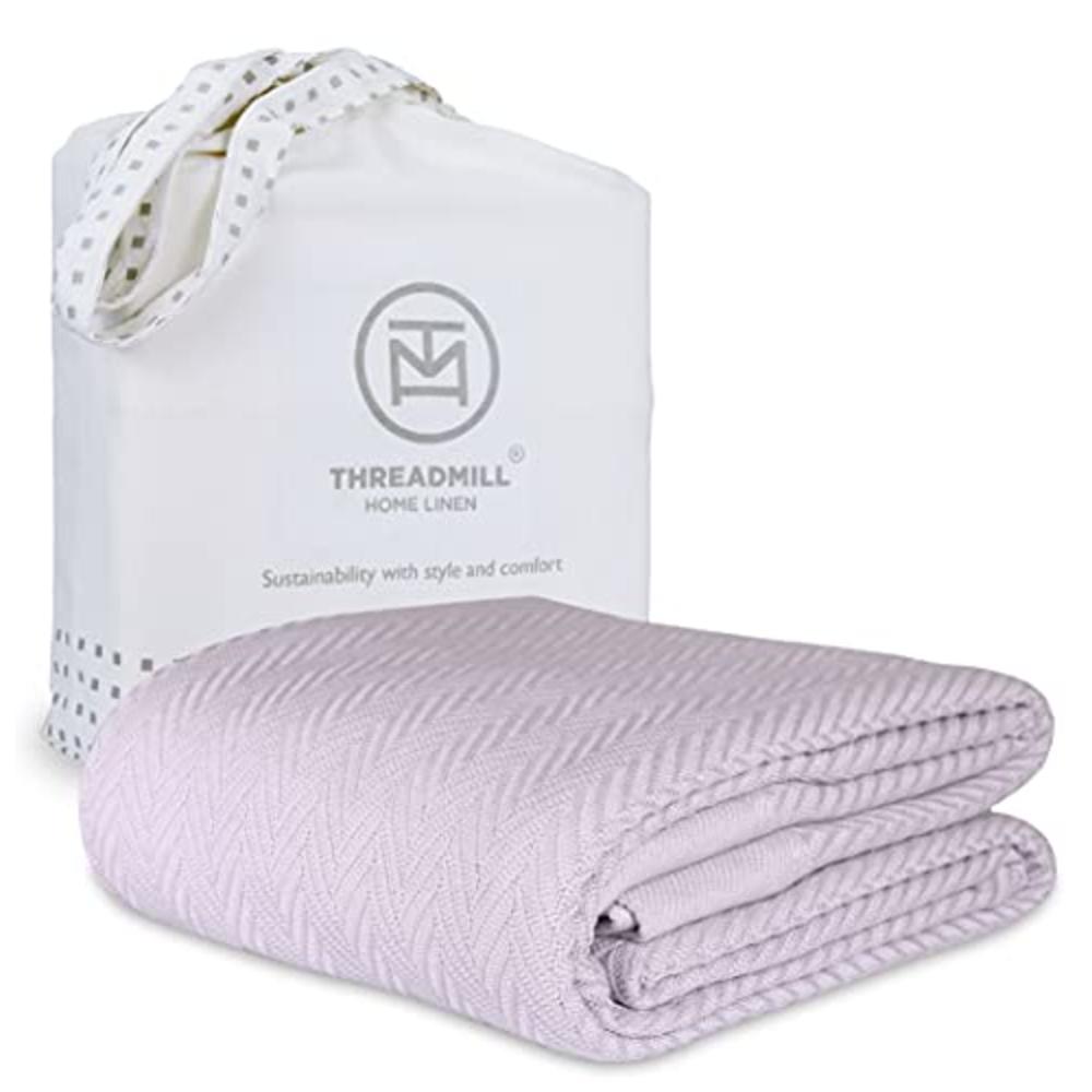 Threadmill Home Line Threadmill 100% Pure Cotton, Luxury Queen Size Warm Lilac Blanket - Herringbone Pattern, Lightweight, Soft & Cozy Premium Fall T