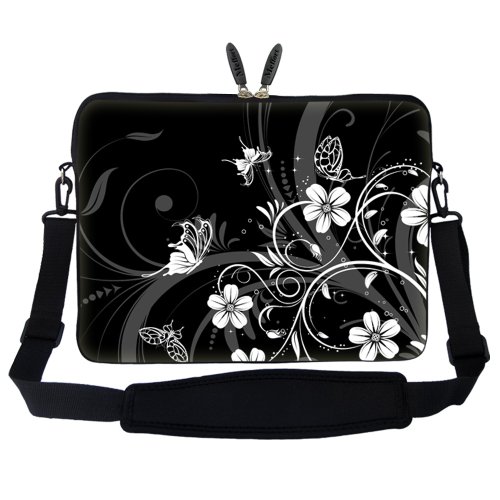 Meffort Inc 15 15.6 inch Neoprene Laptop Sleeve Bag Carrying Case with Hidden Handle and Adjustable Shoulder Strap - Black White