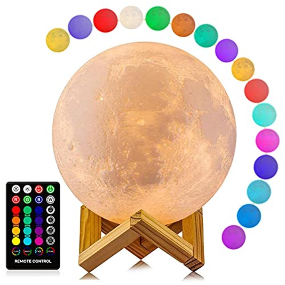 LOGROTATE Moon Lamp, LOGROTATE 16 Colors LED Night Light 3D Printing Moon Light with Stand & Remote/Touch Control and USB Rechargeable, Mo