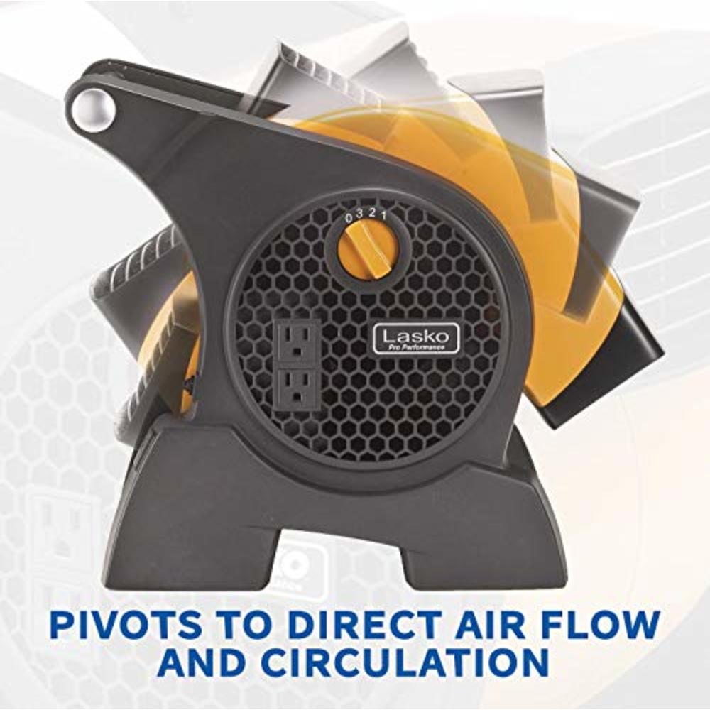 Lasko Products Lasko Pro-Performance High Velocity Utility Fan-Features Pivoting Blower and Built-in Outlets, 1, Yellow 4900