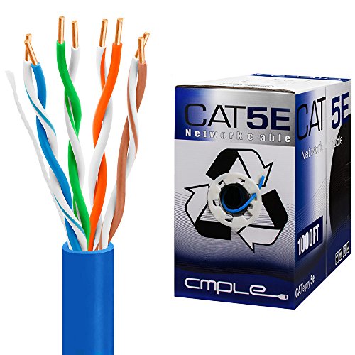 Cmple - Cat5e Gigabit Ethernet Cable Network Bulk Unshielded Twisted Pair (UTP), Solid 24AWG CMR 350 MHz, 1000 Feet Blue