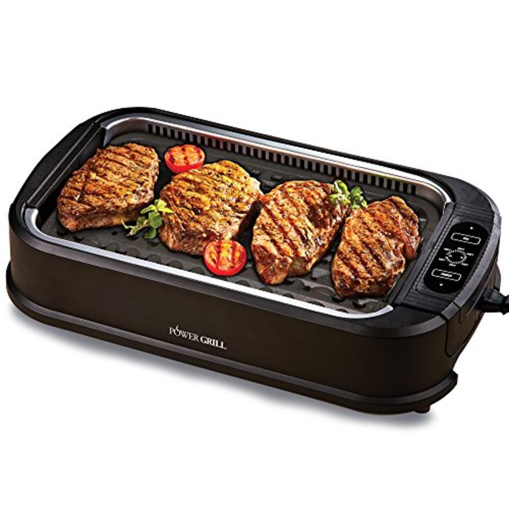 Power XL Smokeless Electric Indoor Removable Grill and Griddle Plates, Nonstick Cooking Surfaces, Glass Lid, 1500 Watt, 21X 15.4