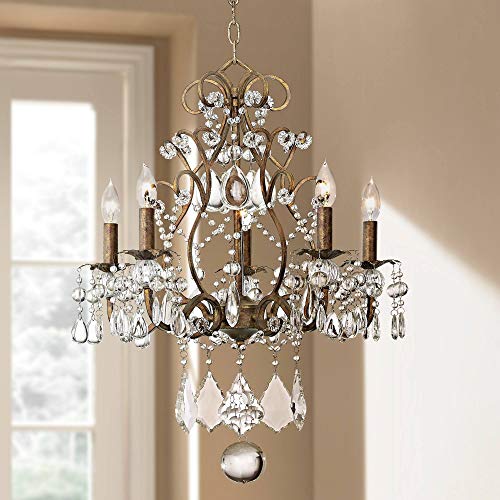 Vienna Full Spectrum Jolie Bronze Small Chandelier Lighting 19 1/2" Wide French Country Crystal Beaded 5-Light Fixture for Dining Room House Foyer En