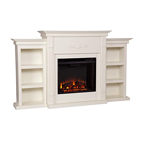 SEI Furniture Tennyson Electric Bookcases Fireplace, Ivory