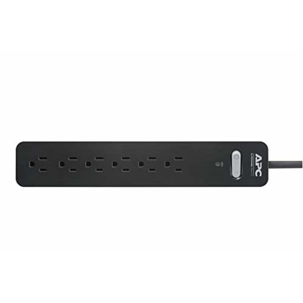 APC Surge Protector with Extension Cord 10 Ft, PE610, 6-Outlets, 1080 Joule, Long Power Strip Black