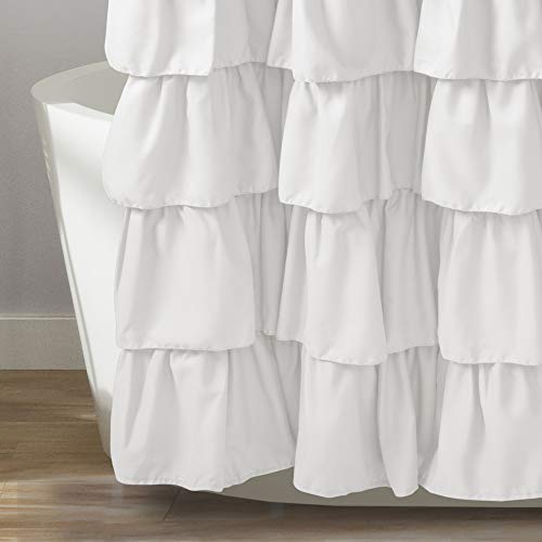 Lush Decor, White Ruffle Shower Curtain | Floral Textured Shabby Chic Farmhouse Style Design, x 72