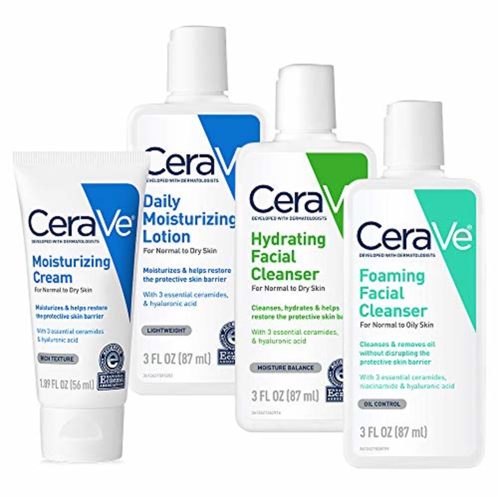 CeraVe Travel Size Toiletries Skin Care Set | Contains CeraVe Moisturizing Cream, Lotion, Foaming Face Wash, and Hydrating Face