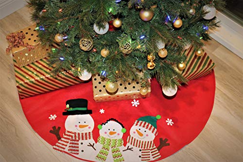 iEnjoyware Christmas Tree Skirt - 48 inches Snowman Xmas Tree Skirt, Large Holiday Decorations Skirts, Felt Xmas Tree Holiday De