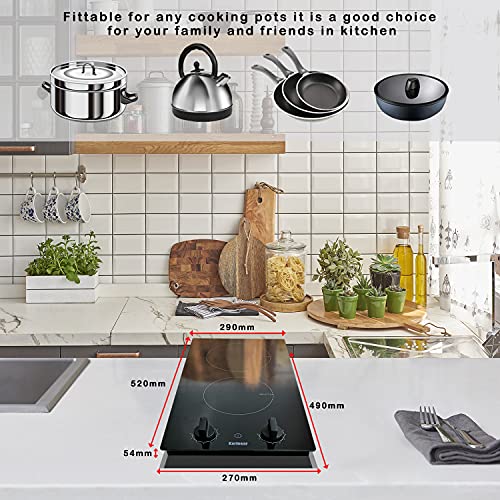 Karinear Double Induction Cooktop 12 Inch Electric Stovetop, 2 Burner  Electric Cooktop with Knob Control, 220-240V Built-in Indu
