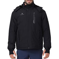 CAMEL CROWN Ski Jacket Men Waterproof Warm Cotton Winter Snow Coat Mountain Snowboard Windbreaker Detachooded Raincoat Black XL