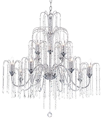 Vienna Full Spectrum Crystal Rain Chrome Silver Large Chandelier Lighting 33" Wide 12-Light Fixture for Dining Room House Foyer Entryway Kitchen Bedr