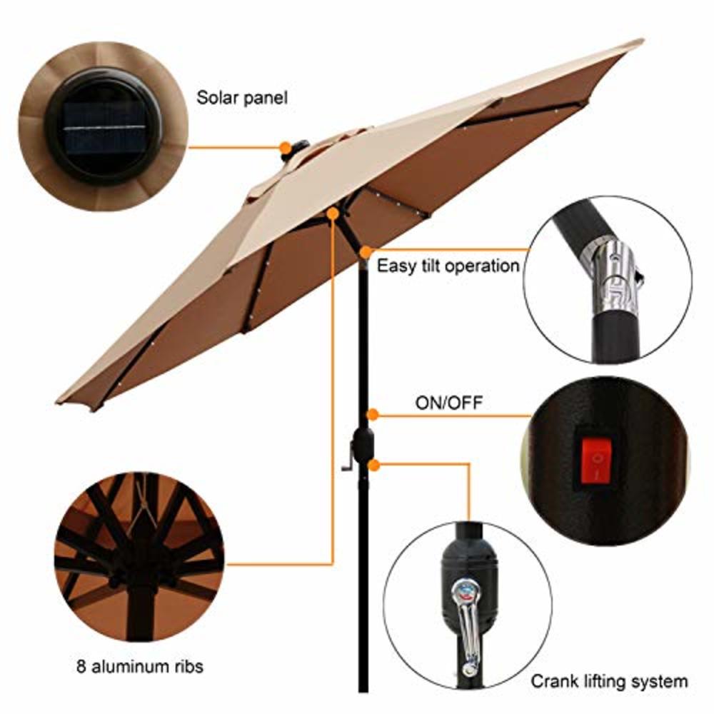 Blissun 9 ft Solar Umbrella, 32 LED Lighted Patio Umbrella, Table Market Umbrella, Outdoor Umbrella for Garden, Deck, Backyard,